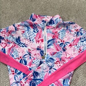 Women’s pink & Blue Floral Long Sleeve Rash Guard Swim Top